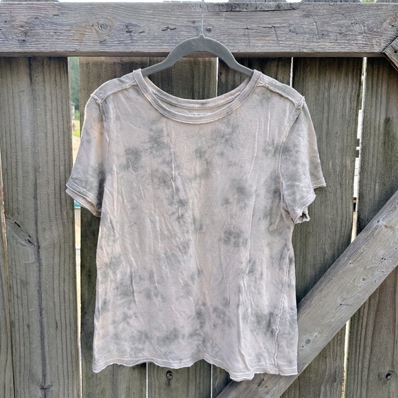 Free People We The Free Riptide Tie Dye Neutral Brown Exposed Seam Tee - Picture 4 of 9